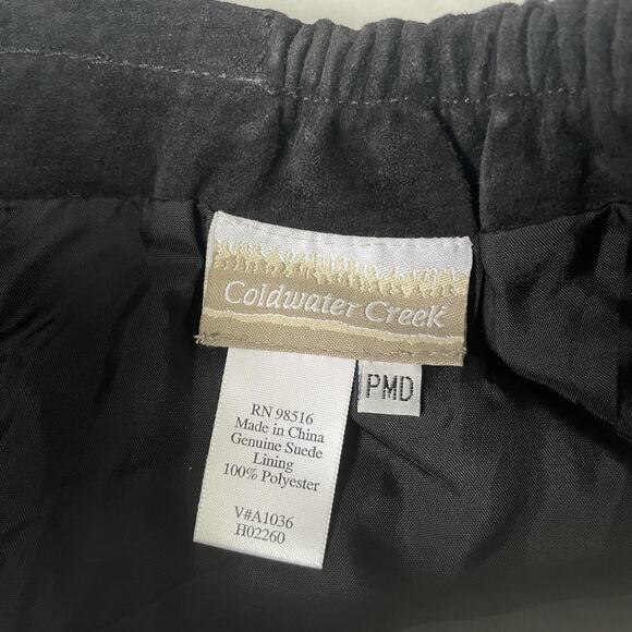 Vtg Coldwater Creek Suede Skirt PM Black Minimalist Midi Lined Genuine Leather - Picture 5 of 9